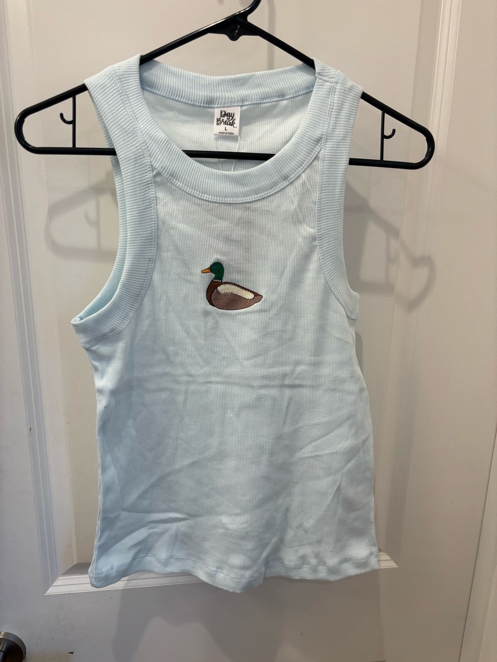 NWT Day Break Daydreamer Light Blue Duck Embroidered Ribbed Tank - L